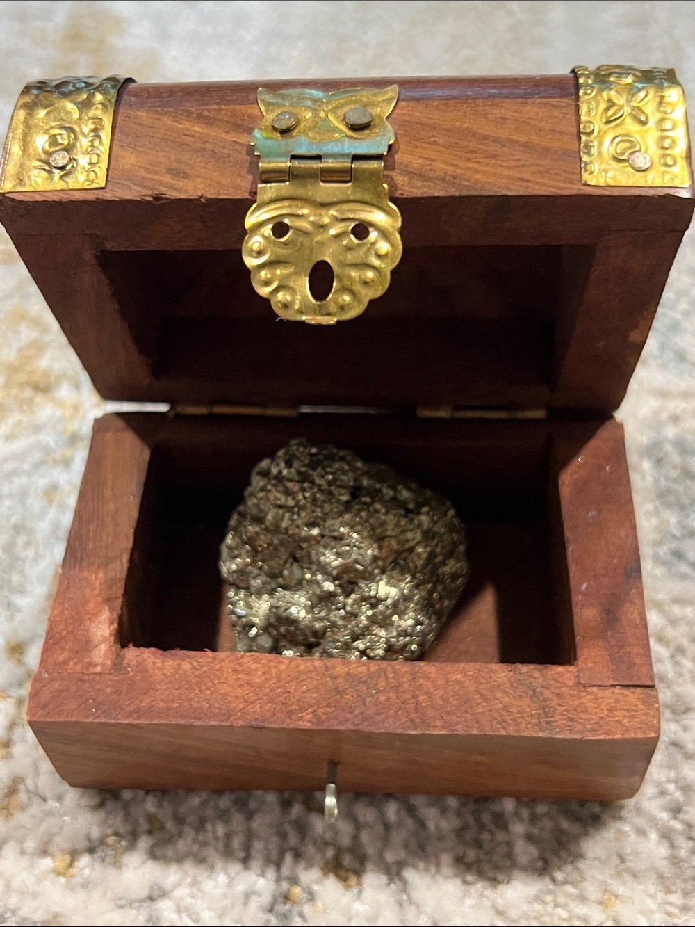 Mini Wooden Trinket Box with Brass Accents India fools gold z31